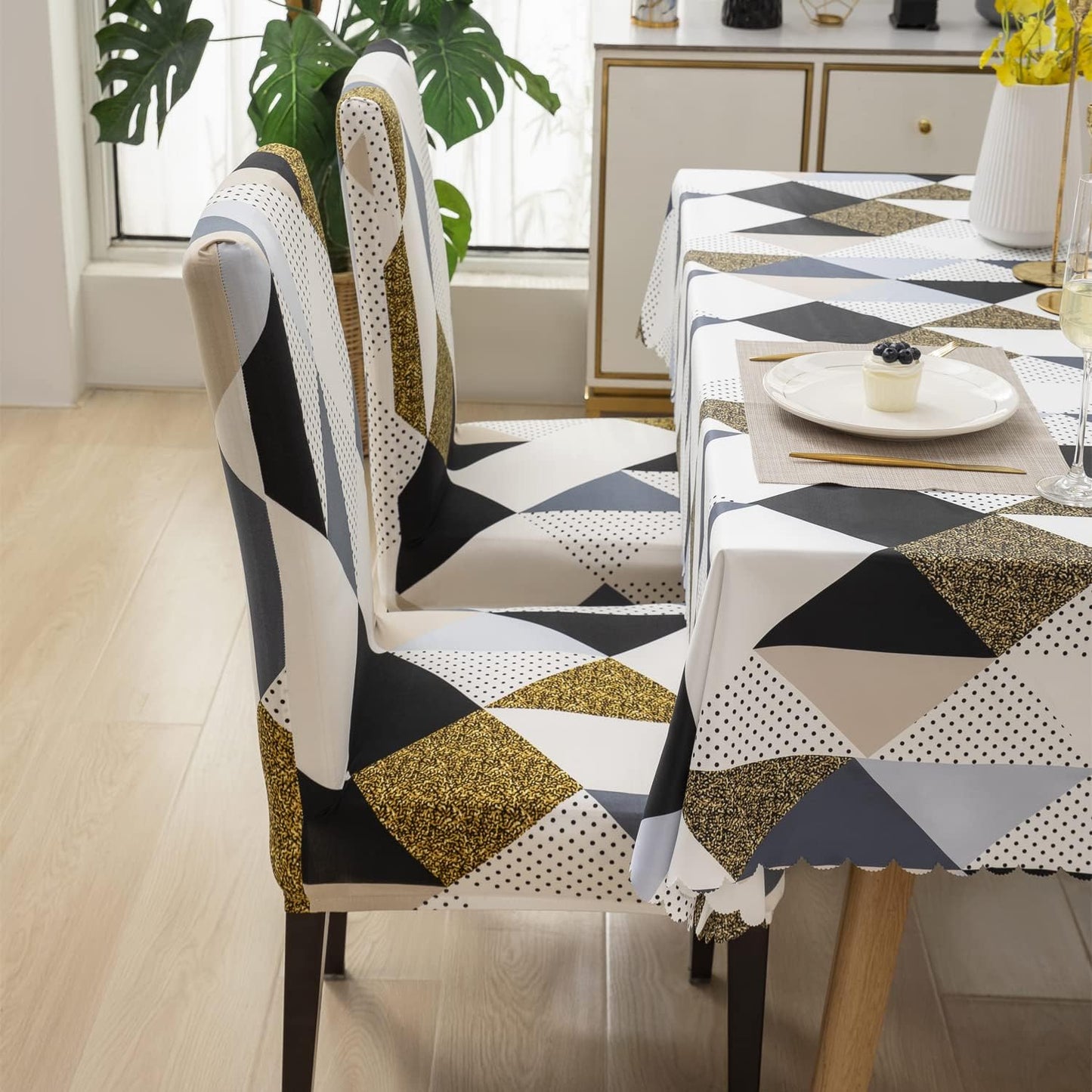 Geometric Brown Chair & Table Cover
