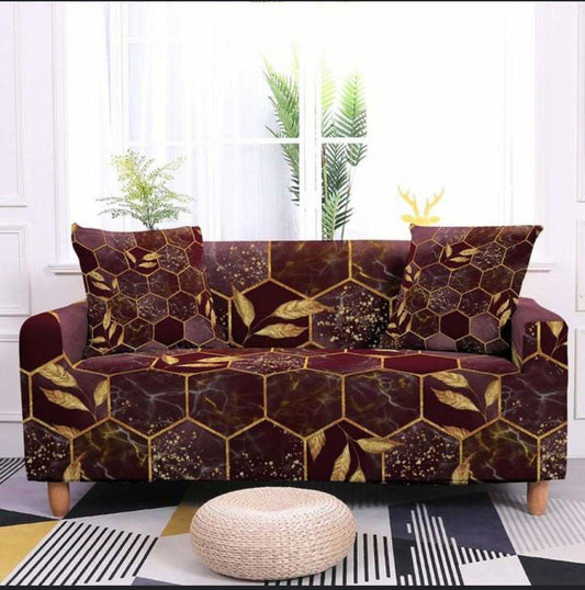 CoverHome Exclusive Stretchable Sofa Cover - Golden Hexagon