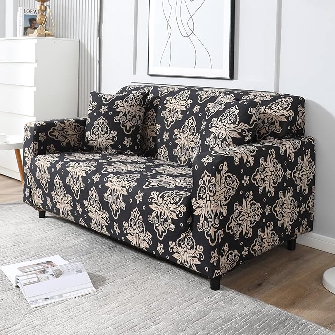 CoverHome Exclusive Stretchable Sofa Cover - Black Brocade