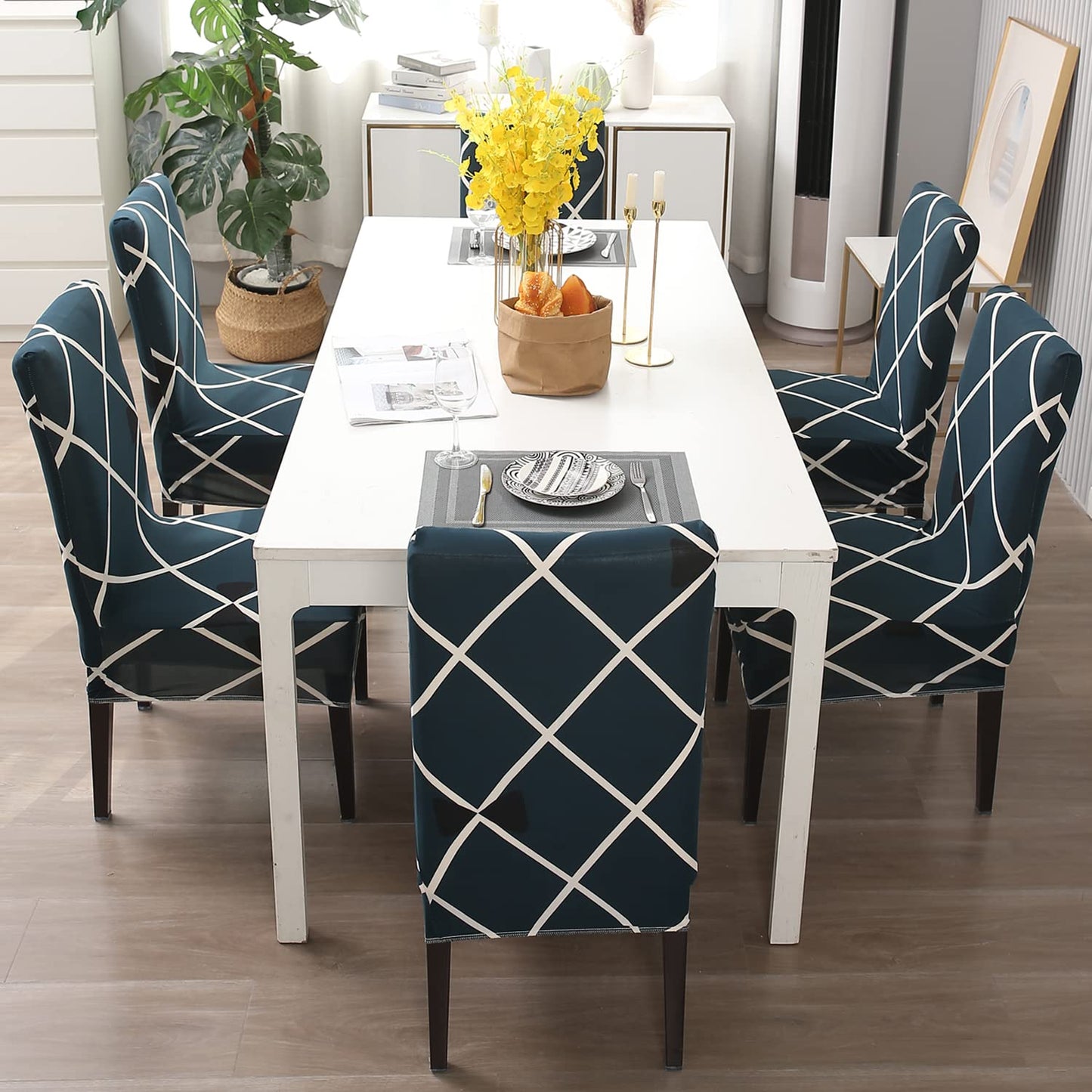 Navy Blue Checks Chair Cover