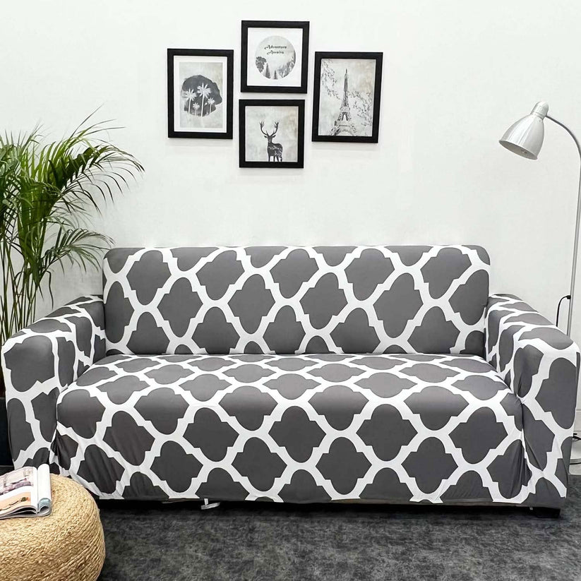 FABOHOLIC L SHAPE PREMIUM EXTENSIBLE SOFA SET COVER Grey Diamond