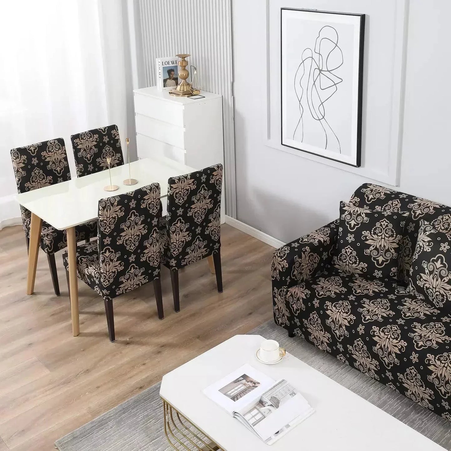 Faboholic Blooming Elegance: Floral brown Sofa Covers for Fabulous Brown Dhamash