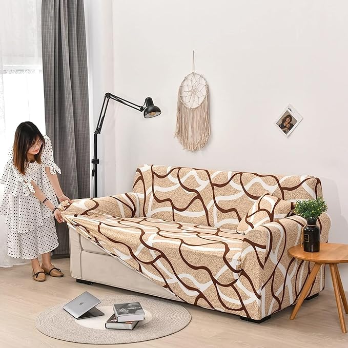CoverHome Exclusive Stretchable Sofa Cover - Brown White Strips