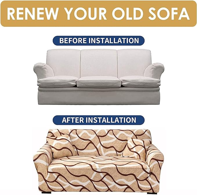 CoverHome Exclusive Stretchable Sofa Cover - Brown White Strips