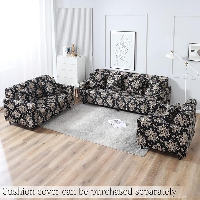 CoverHome Exclusive Stretchable Sofa Cover - Black Brocade