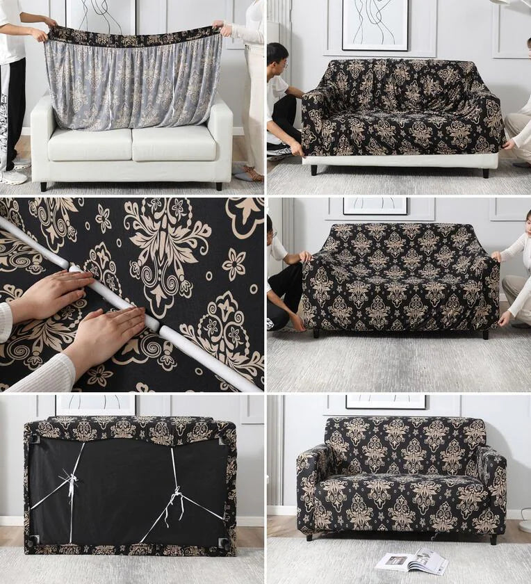 CoverHome Exclusive Stretchable Sofa Cover - Brown Brocade