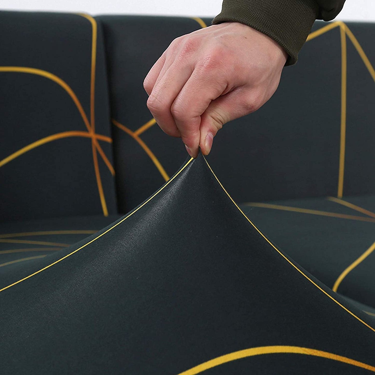 Faboholic L Shape Premium Extensible Sofa Cover  gold prism