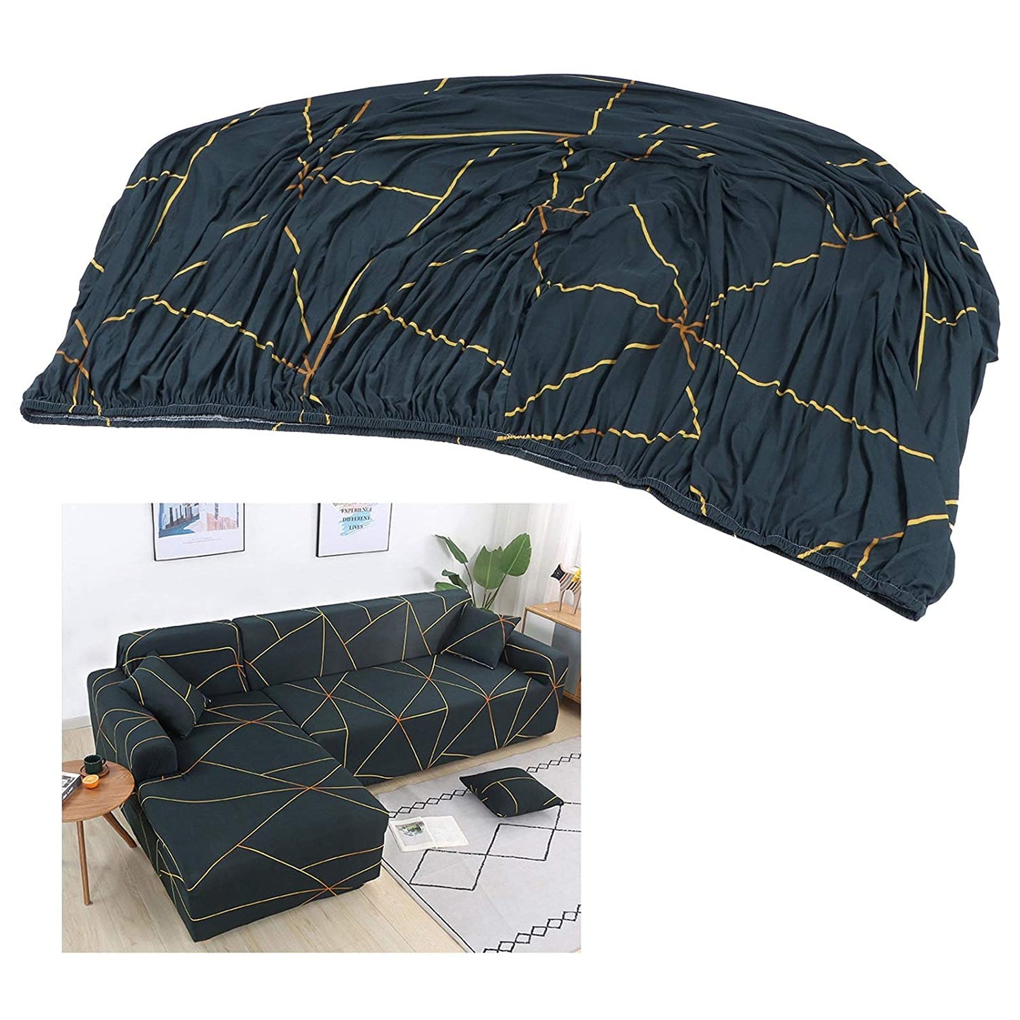 Faboholic L Shape Premium Extensible Sofa Cover  gold prism