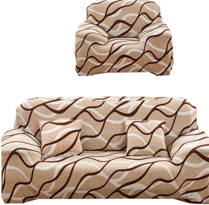 CoverHome Exclusive Stretchable Sofa Cover - Brown White Strips