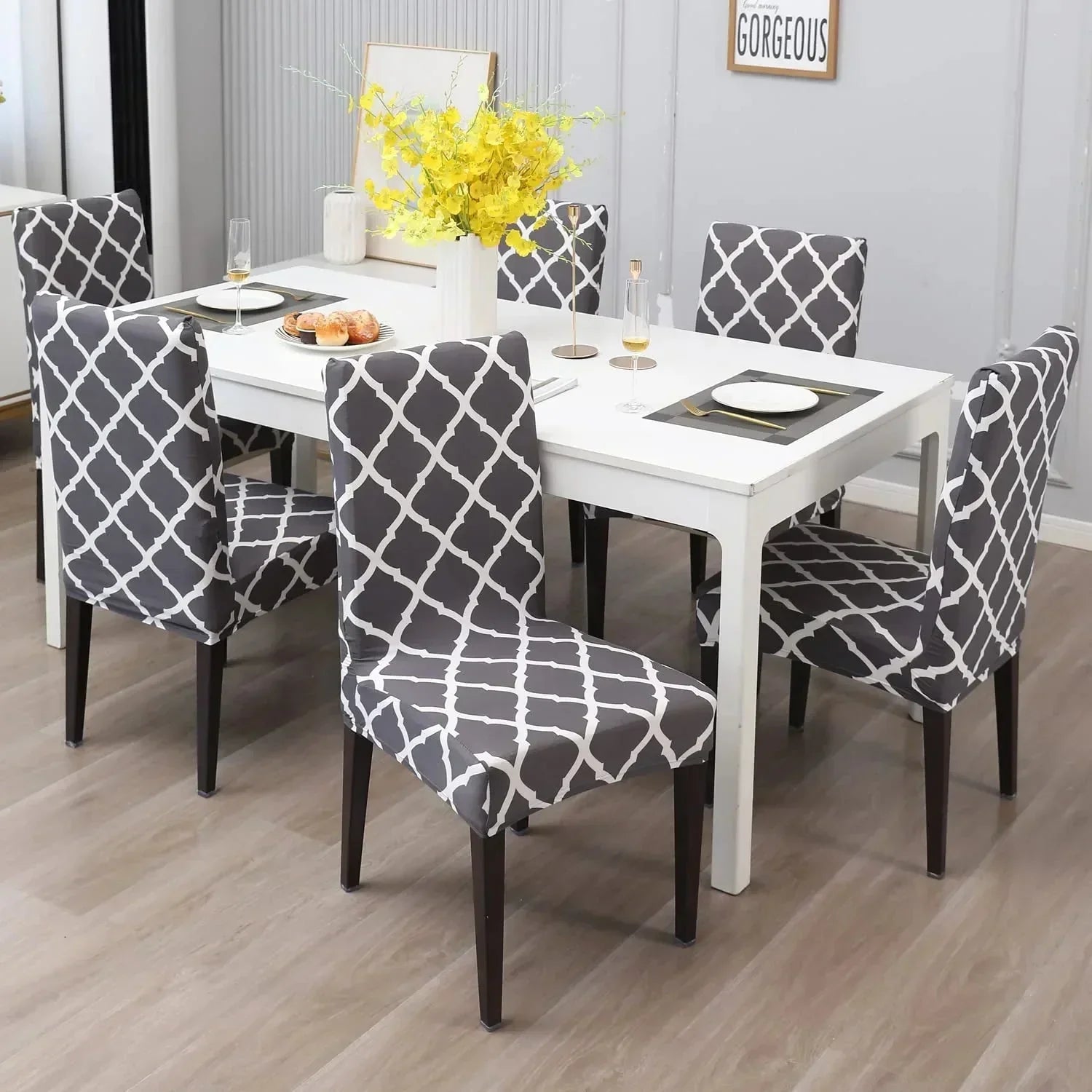 STRETCHABLE CHAIR COVERS, DIAMOND GREY - Fab Home Decor - Sofa Cover